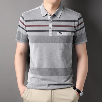 夏季商務休閑男士翻領真口袋棉短袖t恤中年寬松爸爸裝polo衫半袖