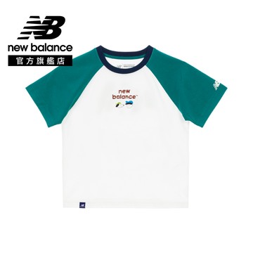 【New Balance】 NB 童裝拼接短袖上衣_中性_白綠色_7EG2V01WGN