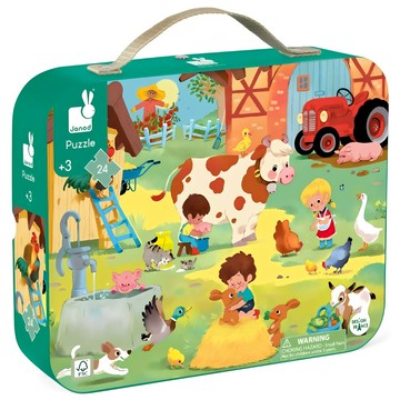 Janod 厚片拼圖  24片  1個  快樂農莊 綠色系
