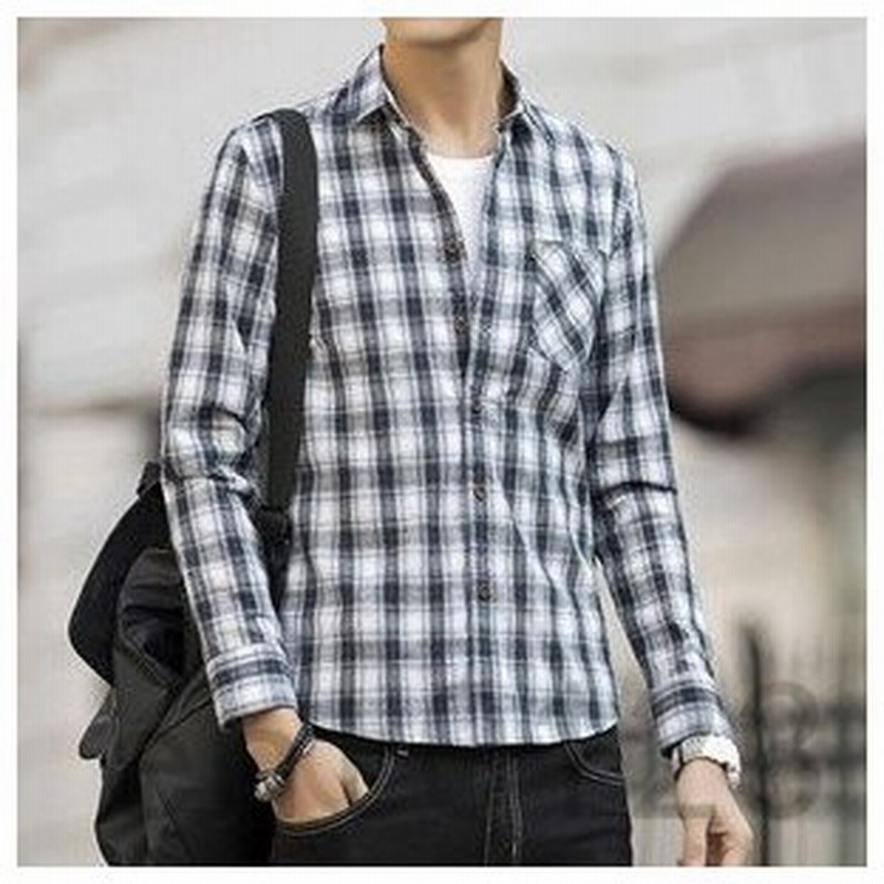 長袖シャツメンズ長袖シャツ開襟チェック柄シングルポケット付きカジュアルシャツかっこいいおしゃれ通学通勤春物春服新作 通販 Lineポイント最大get Lineショッピング