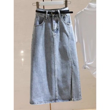 夏季女裝韓版批新款發氣質顯瘦包臀A字中長款高腰開叉牛仔半身裙