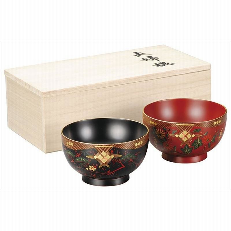 伝統工芸品 夫婦椀 和食器 ペア椀 お椀 木製 会津漆器 会津絵 松竹梅 