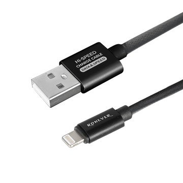 RONEVER Lightning-USB 鋁合金編織充電線  黑色  2m  1條