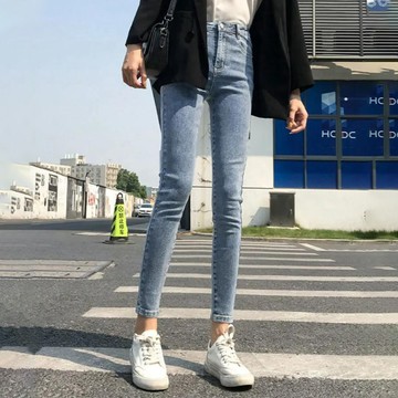 韓版高腰彈性顯瘦九分牛仔褲【P48】