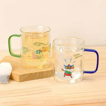 蠟筆小新耐熱玻璃杯-小新 雙層玻璃杯 杯子 水杯