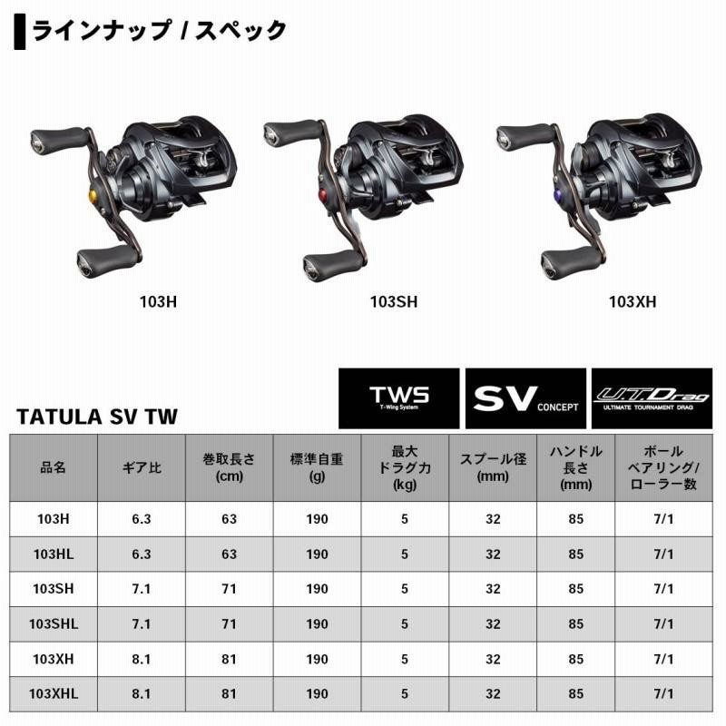 ダイワ 20タトゥーラ TATULA SV TW 103SHL /ベイトリール 左巻き - 釣り