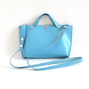 新款・長方形斜背包・牛革・光滑皮革・天藍色・0145