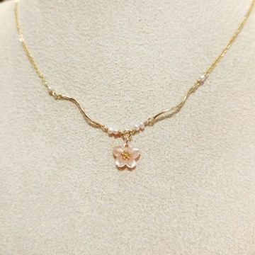 小時光x覓品竹北手作店-迷你櫻花珍珠造型項鍊