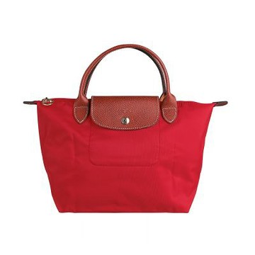 LONGCHAMP 尼龍Le Pliage Green系列壓印LOGO簡約風拉鍊手提包(S/番茄紅)
