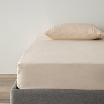 奧可利200織水洗棉床包單人 米杏