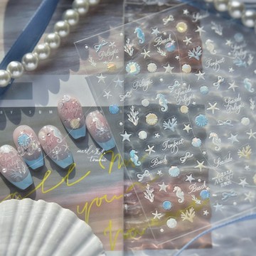 tomoni夏日冰透海洋貝殼 美甲貼紙｜背膠貼紙 流光指甲貼 美甲飾品 海馬海星美甲素材 美甲diy 指甲裝飾MS956