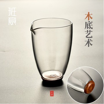 創意耐熱玻璃公道杯 手工透明公杯木底防燙分茶器功夫茶具勻杯1入