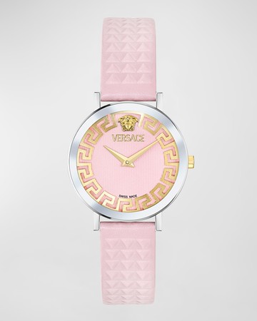 35mm Daedalus Watch with Leather Strap, Stainless Steel/Pink