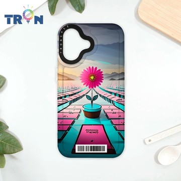 TRON iPhone 16 桃藍色花朵系列 防摔太空載具殼 透白 軟硬 手機殼