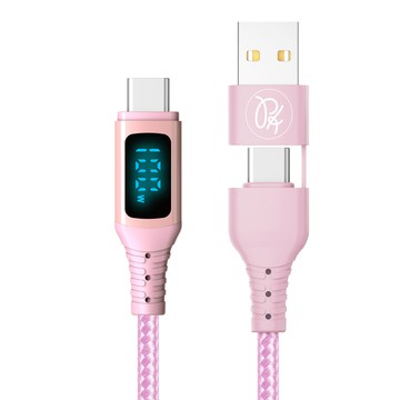 PICKOGEN 二合一 USB-C/USB-A TO Type-C PD快充充電傳輸編織線 1.2M 粉色 支援iPhone17/安卓/手機/平板/筆電