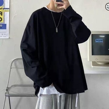 長袖t恤男韓版潮流純色內搭ins秋衣韓版寬鬆百搭加肥加大打底上衣休閒 工裝 長袖 男生