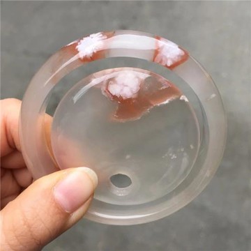 天然冰透紅色雙生紅梅沁園雪花海洋玉髓粉櫻花瑪瑙手鐲54、58、56