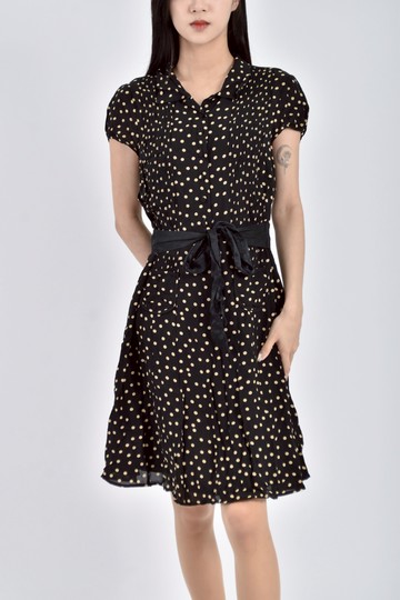 (S) nougat雪紡點點短袖黑色洋裝