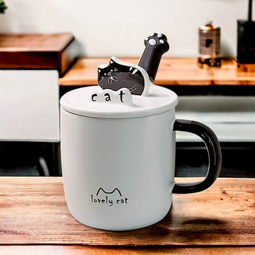 貓咪馬克杯【多款可選】 萌貓杯蓋 馬克杯 杯蓋組 攪拌勺 貓爪 貓掌 手機支架 貓咪杯子 帶蓋湯匙 咖啡杯 陶瓷杯 水杯 辦公室水杯