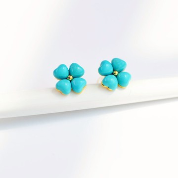 【墜享】天然綠松石四葉草耳釘S925純銀時尚簡約百搭高級感銀飾品