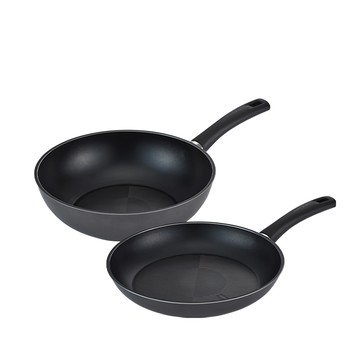 HAPPYCALL Mond系列 鑽石IH不沾鍋兩件組  平底鍋 24cm + 炒鍋 24cm  藍黑色  1組