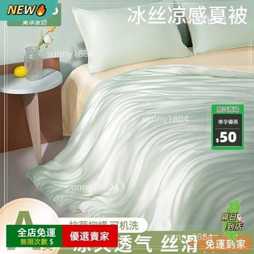 限時下殺??適閤裸睡 輕奢冰絲四件套 絲滑 品牌好評63.4萬+條美洋夏季A類抗菌冰絲夏被四件套單人夏涼被夏天空調被雙