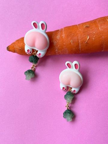 這不是紅蘿蔔啦　兔屁屁×花椰菜耳環(小)