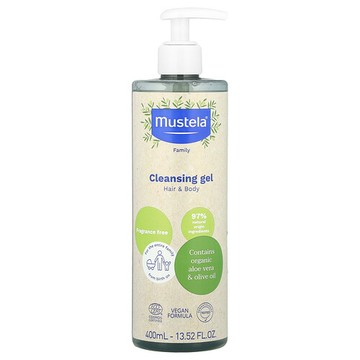 Mustela, 家庭裝潔膚凝膠，頭髮和身體，無香，13.52 液量盎司（400 毫升）