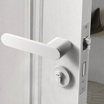 門鎖 家用門鎖 臥室門鎖 現代簡約奶油白色臥室門鎖靜音磁吸房門鎖家用室內木門鎖內門把手