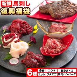 馬刺し復興福袋6種セット 馬肉 冷凍 《60日以内に順次出荷(土日祝除く)》 千興ファーム 新鮮 赤身 ユッケ コウネ フタエゴ 馬肉ハンバーグ 桜うまトロ 馬刺しのタレ付き 送料無料 馬刺しユッケ