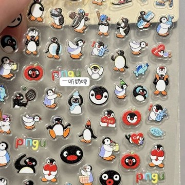✨桃園出貨✨pingu企鵝Bape猿人猴指甲貼紙浮雕立體貼紙手機平板裝飾相機貼diy