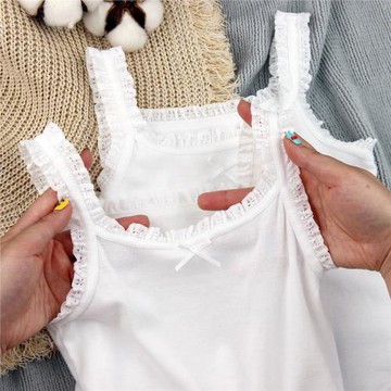 【2件】100%棉無印染 內穿打底螺紋純棉輕薄款純白色女童吊帶背心