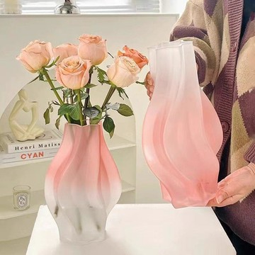 臺灣/🌸花瓶 花盆 陶瓷 插花 水培北歐創意龍捲風造型磨砂高級感花瓶玻璃插花客廳餐桌藝術擺件ins
