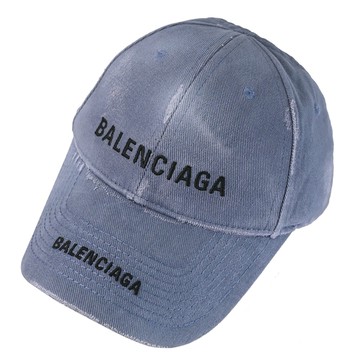 BALENCIAGA 巴黎世家 793501 做舊刷破棉質棒球帽.水洗藍