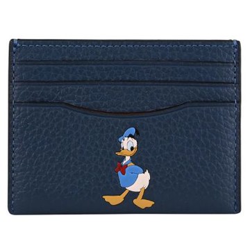 COACHxDISNEY 唐老鴨印花皮革隨身卡夾/證件夾(藍)