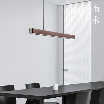 有木復古皮革餐廳一字吊燈日式北歐極簡長條設計師吧臺書房燈具