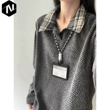 【Nico】🍎優質選品 官圖實價長袖t恤打底衫男女薄款秋季新款粗織條紋寬鬆POLO領上衣 優質優選 甜酷風 基礎款秋衣