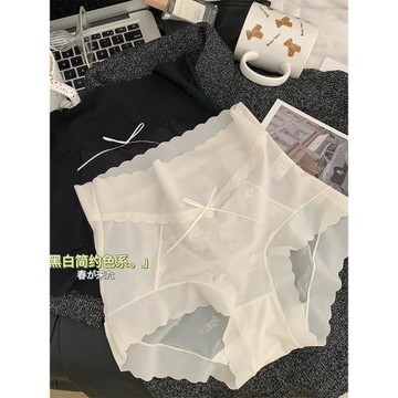 超薄裸感冰絲網紗蕾絲無痕少女內褲桑蠶絲襠中高腰包臀女士三角褲