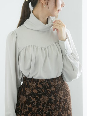 高領設計緞面長袖襯衫(FC34L0A0180) - Te chichi