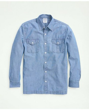 Brooks Brothers Men's Relaxed Cotton Chambray Military Shirt | Size XS