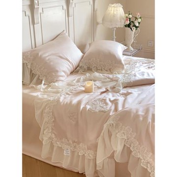 夏季公主風蕾絲邊100S天絲夏涼被四件套冰絲可水洗薄款空調被子