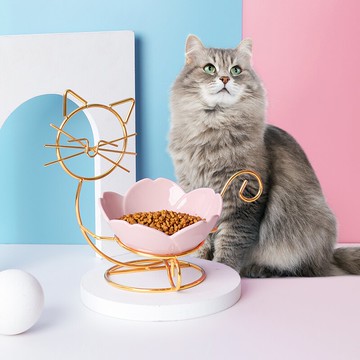 陶瓷高腳雙碗貓碗貓食盆 可愛高顏值保護頸椎防打翻 貓咪喝水碗盆