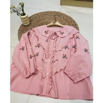 【巴黎精品】現貨+預購 襯衫棉質上衣-溫柔娃娃領刺繡長袖女裝4色a1ed90