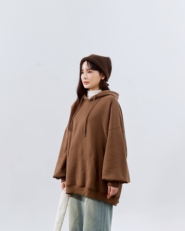 MIT 素面口袋造型刷毛連帽衛衣-咖