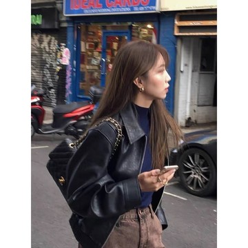 ˏˋ 𝐻𝑒𝑦 𝑆𝑝𝑟𝑖𝑛𝑔 - ̗̀ 🌷⛅️ ̖́‎韓國東大門皮衣女 短款復古美式高級感機車服 秋冬皮夾克外套