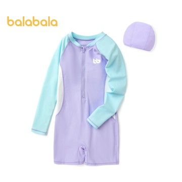 巴拉巴拉兒童泳衣套裝女童連體拼色拼布運動泳衣夏季中年幼兒