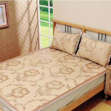 Cotton Field 棉花田傢飾 海棠涼爽冰絲藤蓆三件套 柔軟透氣 可摺疊好收納  提花  藤蓆180 x 186cm + 枕套50 x 75cm 2個