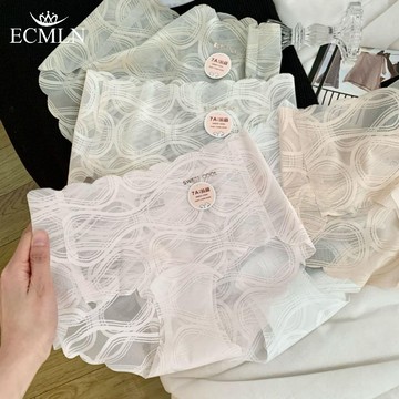 ECMLN 7A 無縫冰絲女式內衣性感蕾絲中腰內褲配棉襠抗菌女式三角褲