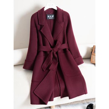 安可拉紅雙面羊絨大衣女中長款修身顯瘦2025秋冬新款羊毛呢外套