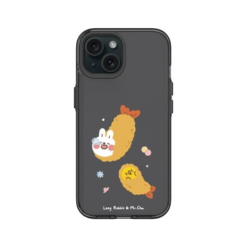 iPhone 15 Clear 酷墨灰 - 懶散兔與啾先生 Lazy Rabbit and Mr.Chu - 炸蝦